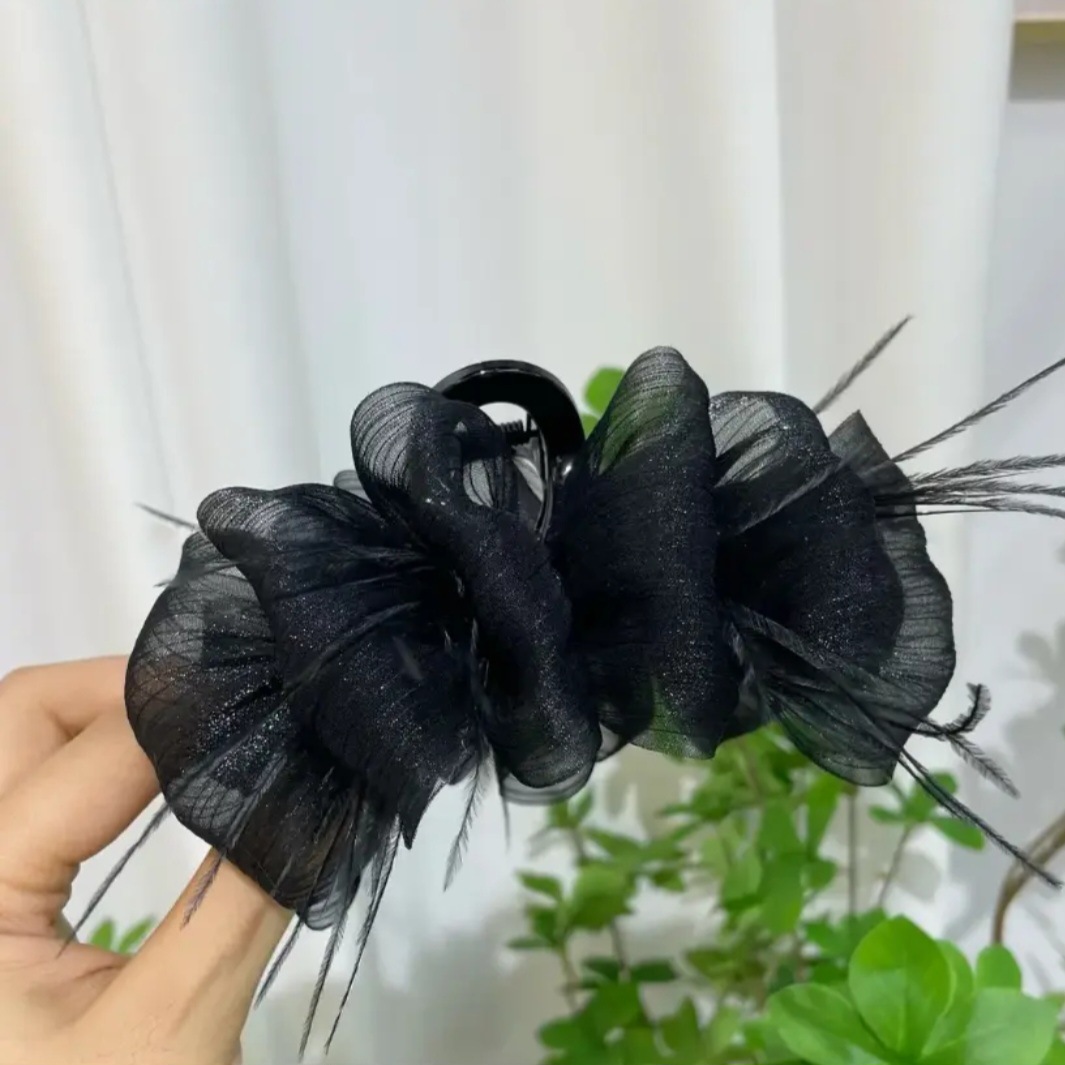 Elegant Acetate Feather Mesh Hairclip Large Cloud Buersucker Grab Clip Advanced Sense Back Fluffy Shark Design Plastic Sweet