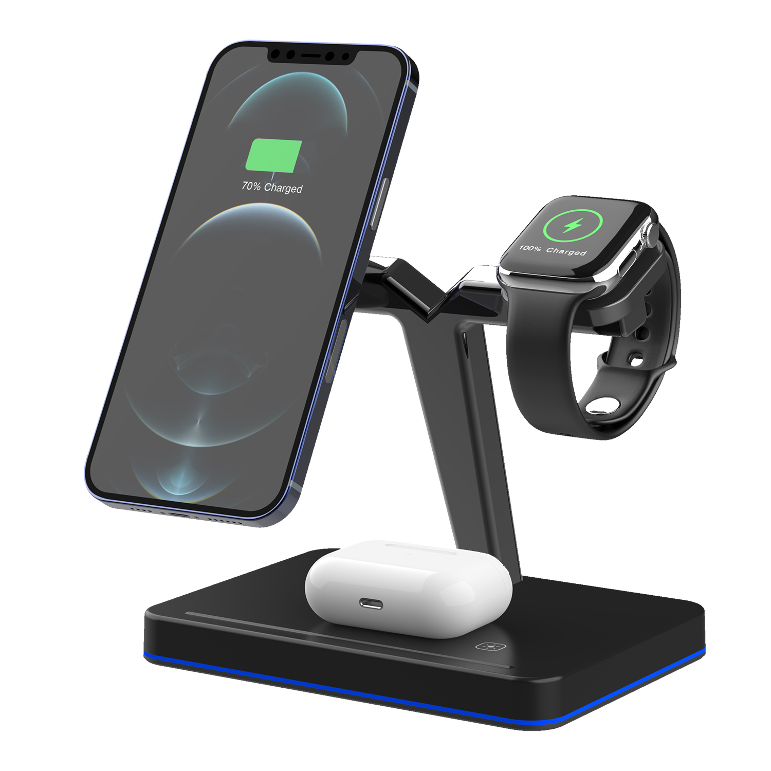 3 in 1 magnetic absorption 15W Cellphone wireless charger watch 2.5W headset 3W wireless charging integrated bracket