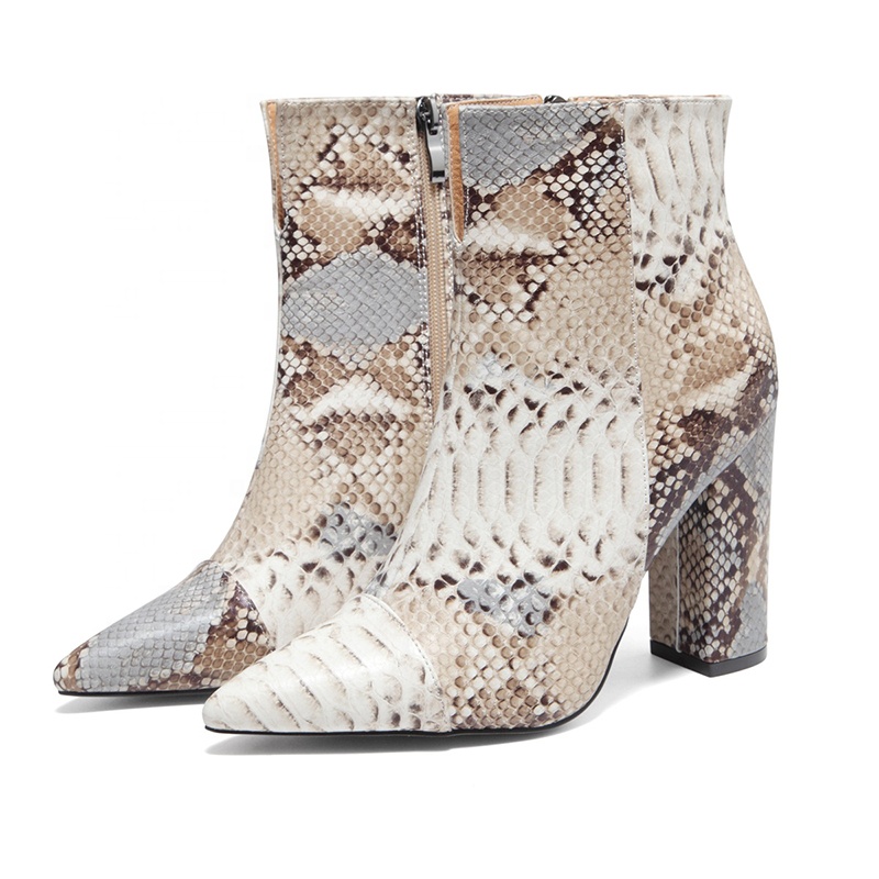 PLM14 2021 New Serpentine Heel Ankle Boots Fashion Zipper Leather Chunky Boots