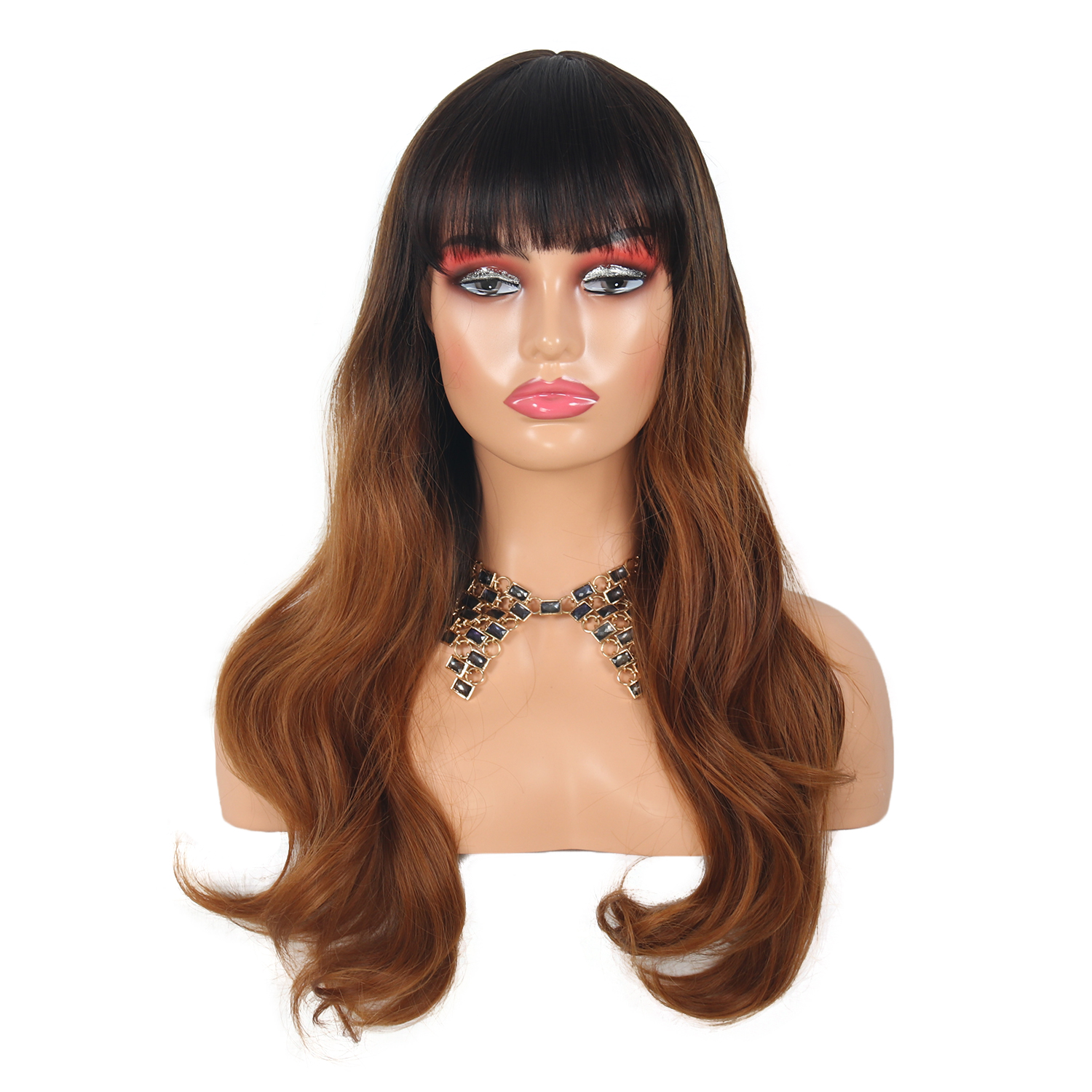 cheap synthetic hair long wig with lace front wig hair gradient brown wigs fiber hair vendors