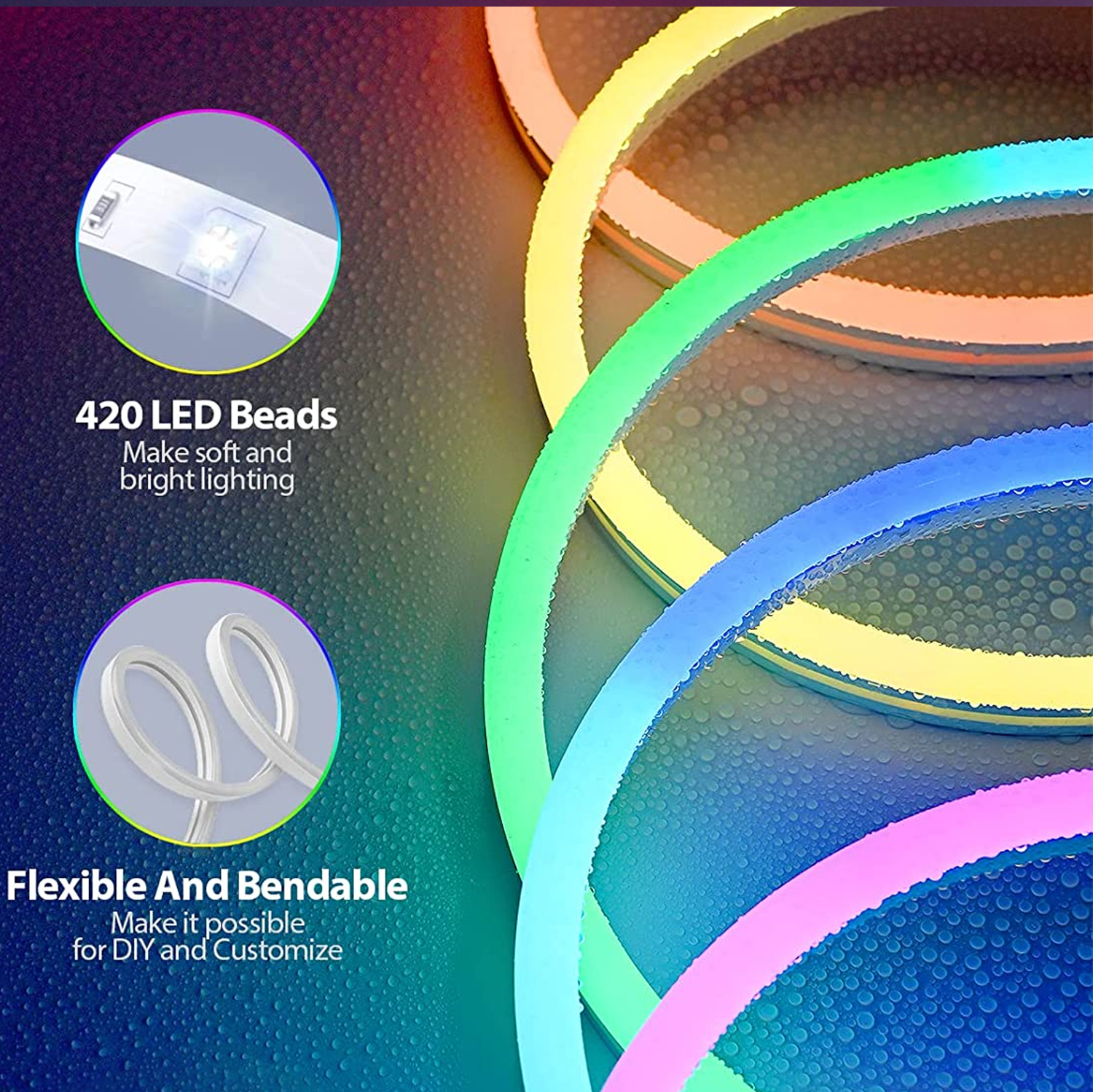 Неоновый веревочный светильник, 10 футов RGB + IC, неоновые светодиодные полосы с управлением Wi-Fi и пультом дистанционного управления, работает с Alexa, Google Assistant, Music S
