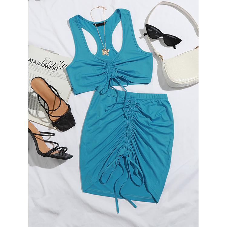 European and American hot-selling fashion trend all-match short skirt suits waistcoat slim two pieces sets women's