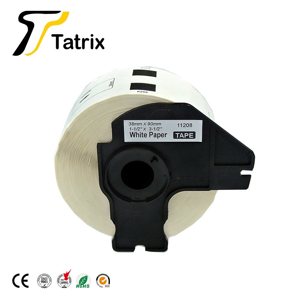 Tatrix 38 мм черный на белом фоне самоклеющиеся термобумаги рулона этикеток DK11208 DK-11208 для Brother QL-500 QL-650TD принтер