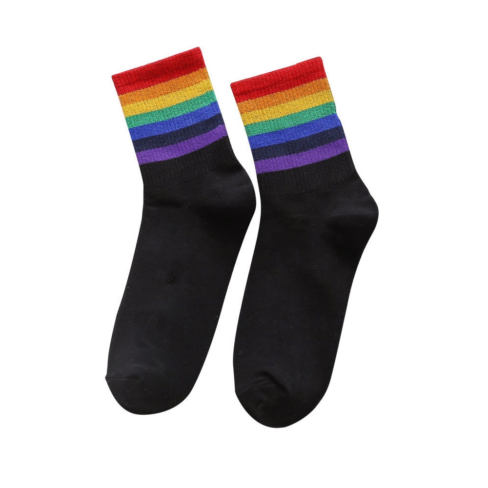 New Arrival Sweet Colorful Students Casuals Rainbow Stocking Crew Socks for Ladies