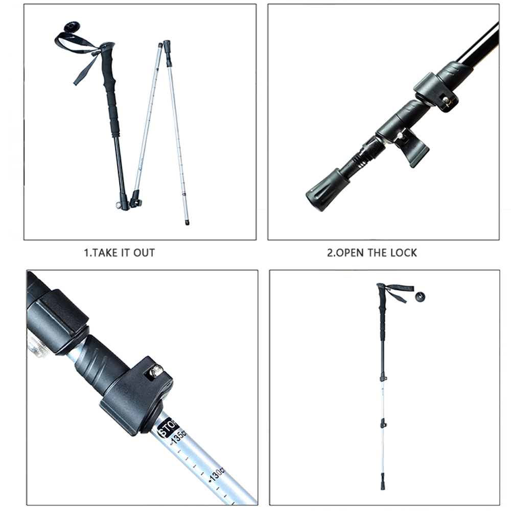 Walking Stick 7075 Aluminum Soft EVA Lightweight 3-section Ultralight Folding Outdoor Sports 63-135cm with High Quality