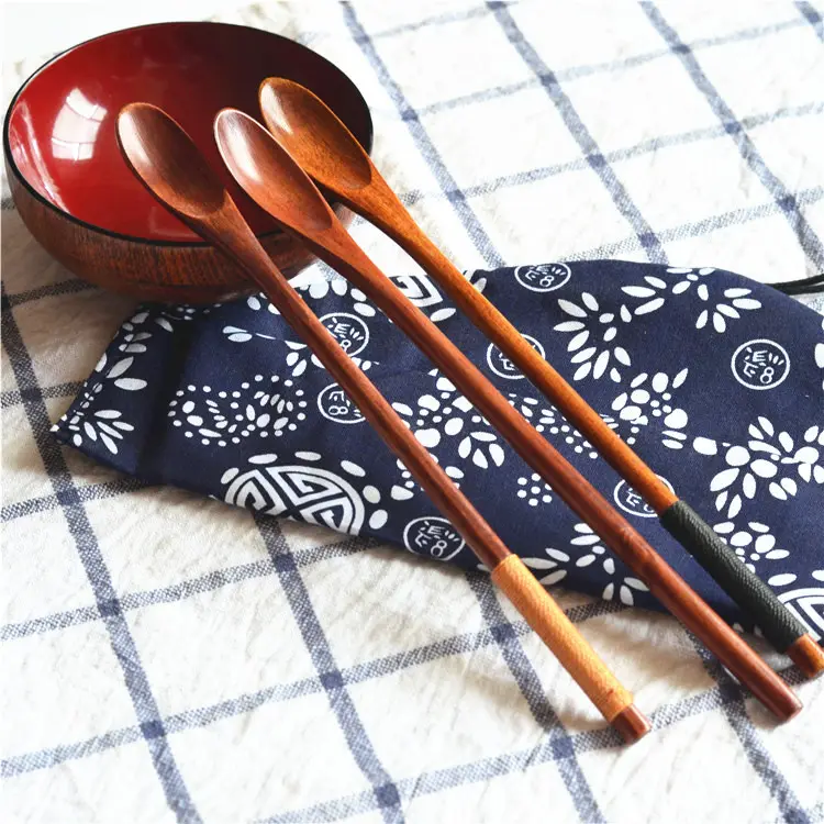 Eco Friendly Japanese Handmade Wood Logo Long Handle Coffee Spoon