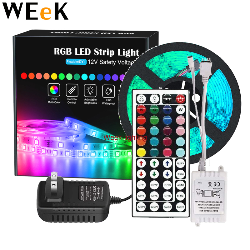 12 В Светодиодная лента RGB 5050 гибкая лента RGB светодиодные ленты непроницаемая 5 м рулон Диодная лента адаптер с дистанционным управлением