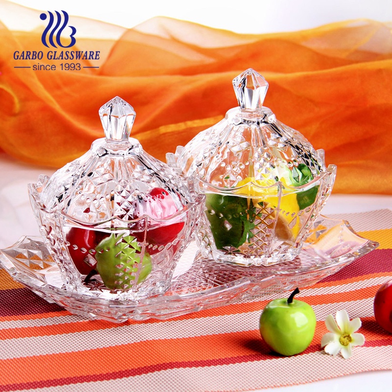 Fancy decorative diamond glass candy jar with lid sugar pot candy holder glassware