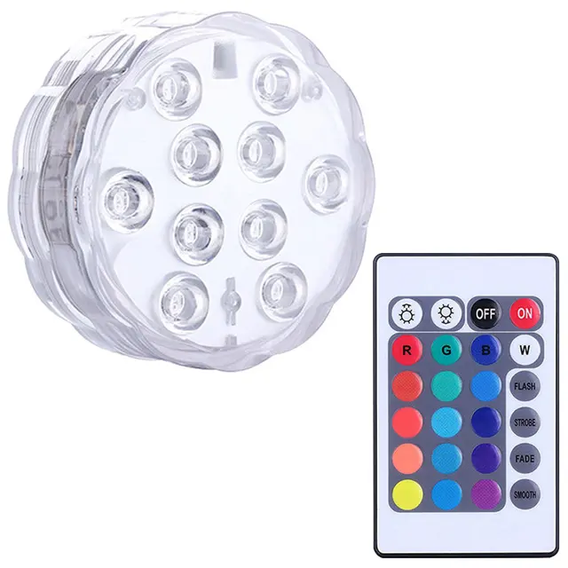 10 LED Remote Controlled Waterproof Pool Lights IP68 RGB Submersible Pool Party Light Toy Underwater Swim Pool Party Decoration