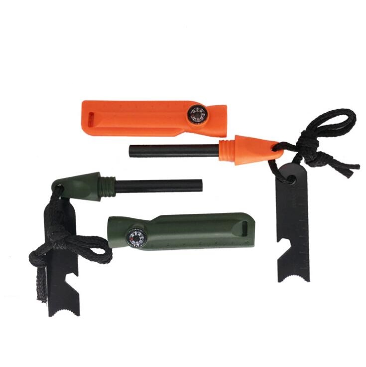 Camping magnesium fire starter survival multifunctional ferrocerium flint ferro rod fire starter with compass and whistle