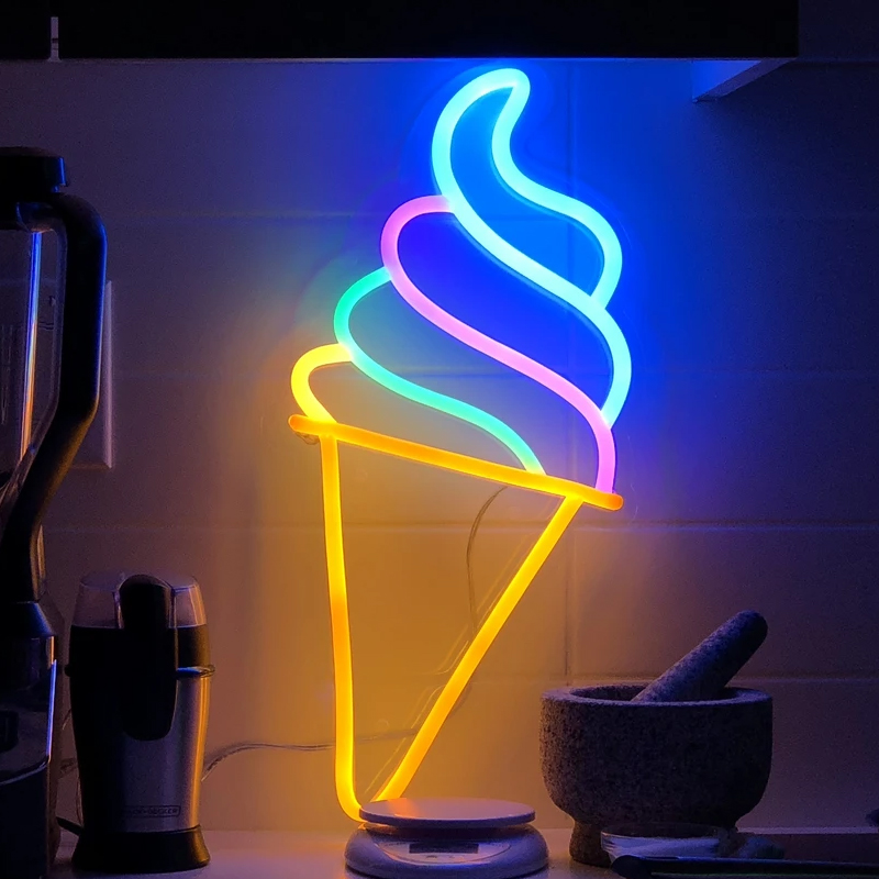 Горячие продать пользовательских акриловый led rgb Гибкая неоновая лампа полосы 12V фирменным знаком огни мороженое неоновая вывеска для организаций и магазинов