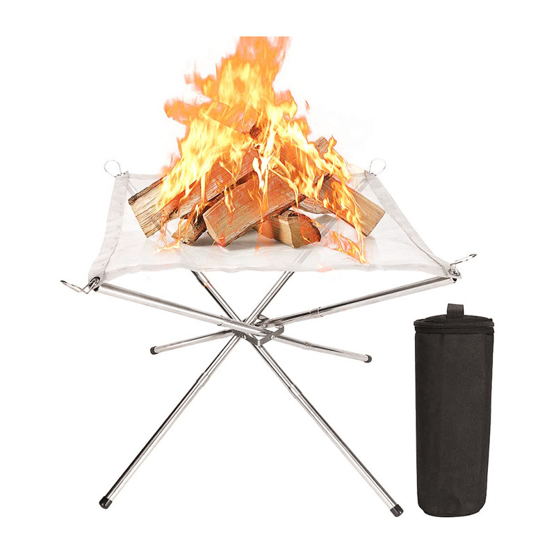 FEISTEL 16.5inch Stainless Steel Metal Mesh Fire Wood Holder Burning Stand Portable Fire Pit for Backyard Camping