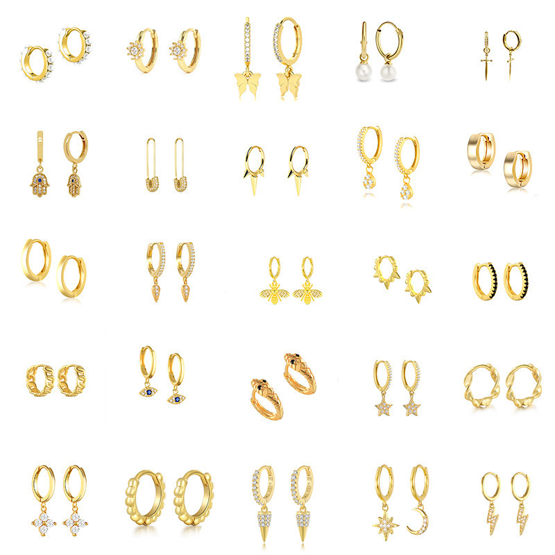 Hot Selling Fashion S925 Sterling Silver Diamond Earring Set Hoop Korean Jewellery Small Hoop Earrings 18K Gold Plated Earrings