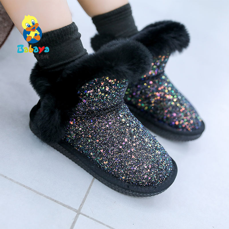 Зимние Замшевые ботинки Huanqiu Colorfu lglitter для девочек, детская школьная повседневная обувь