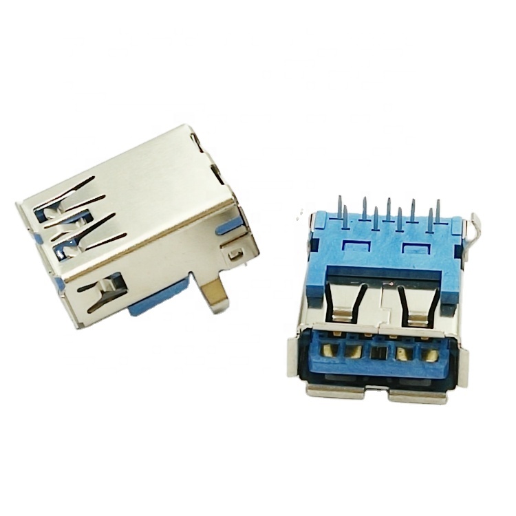Разъем USB 3,0 типа A под прямым углом DIP PBT синяя Золотая вспышка с длиной корпуса 16,7 мм