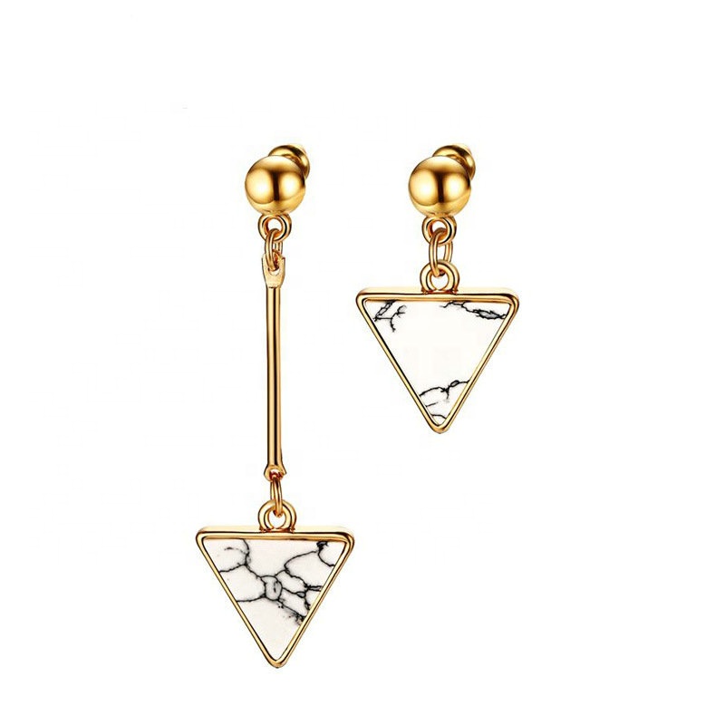 Wholesale PVD Gold Plating Gold Stainless Steel Asymmetric Triangles Fashion Drop Ceramic Earring For Women