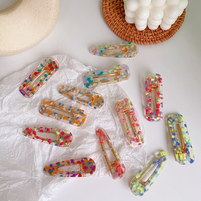 INS Sweet Girl Hair Accessories Square Mixed Color Resin Water Drop Bangs Clip Acrylic Acetate Hair Clips