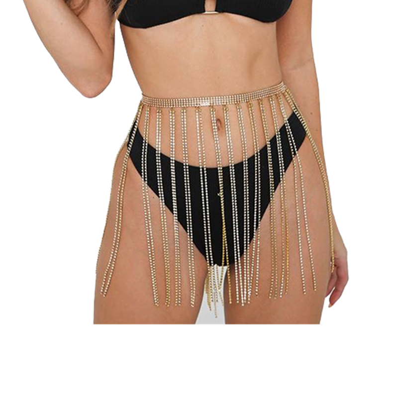 Sparkly Rhinestone CRYSTAL FRINGE WAIST CHAIN Tassel Waist Chains Beach Layered Body Chain Fashion Rave Body Accessories
