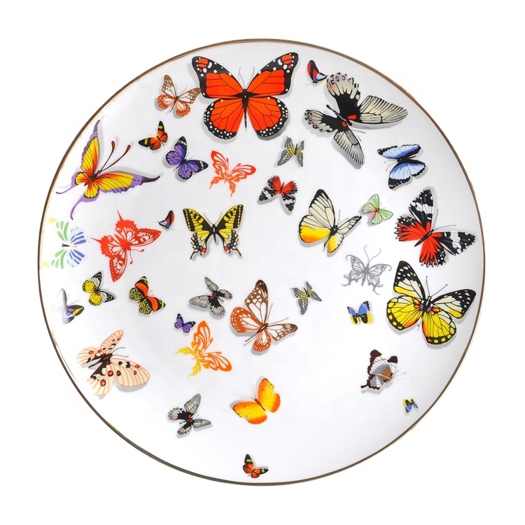 Wedding bone china charger plate butterfly plate ceramic dinner plate