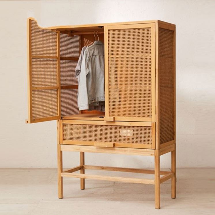 Modern Hotel Home Wooden Home Furniture Multilayer Clothes Marte Storage Cabinet With the Rattan Door Design