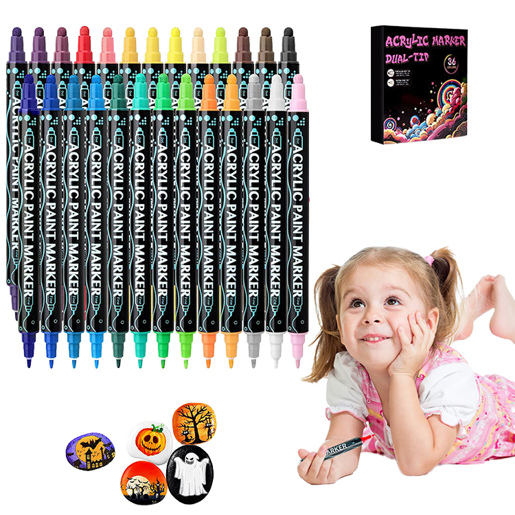 2024 Novelty Dual Tip Acrylic Marker Pen Set Fine Brush Tip for Graffiti Permanent Ink Paint Easy-to-Use Acrylic Art Marker Pen