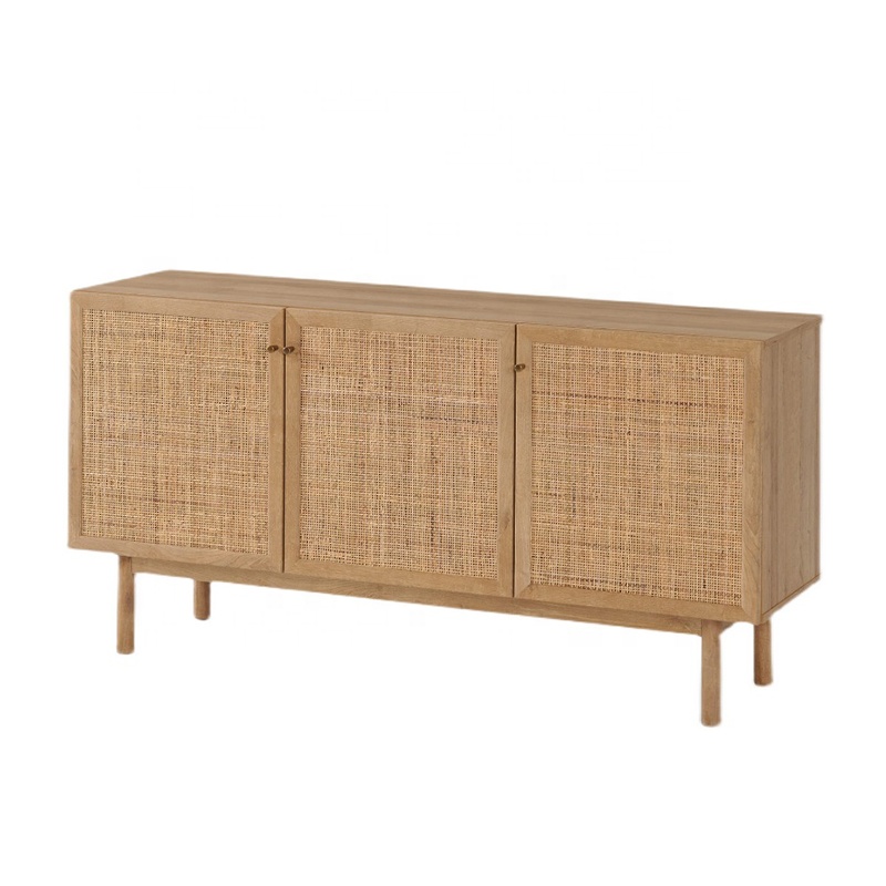 Rattan Furniture Sideboard Retro Solid Wood Storage Cabinet Nordic Metal Wooden Living Room TV Cabinet