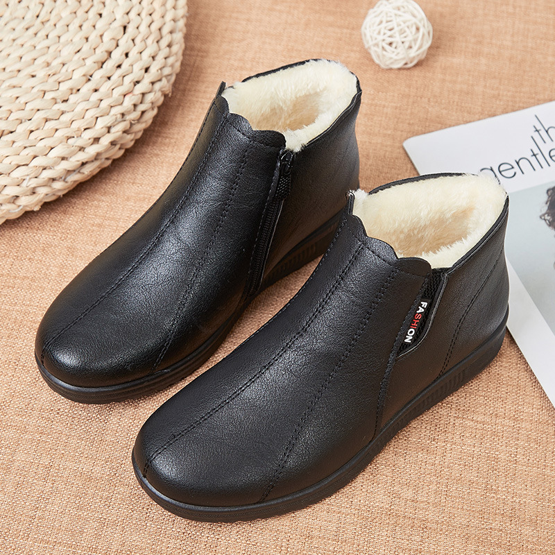 Wholesale Plush Warm Winter Waterproof Snow Boots for Women Fashion Comfortable Women Leather Winter Boots
