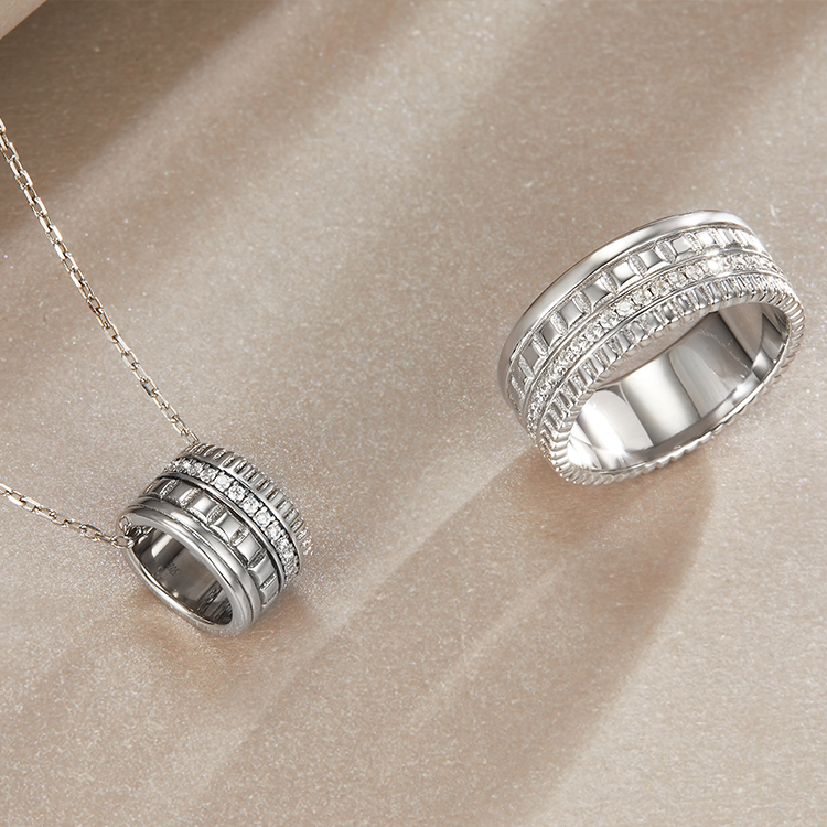 Jewelry Sets Necklace Ring 925 Silver Cubic Zirconia Round Circle Pendant Ring Necklace and Ring Sets