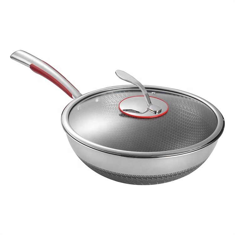 Durable Chinese style 316 stainless steel wok non-stick induction pan with single handle suitable for gas stove