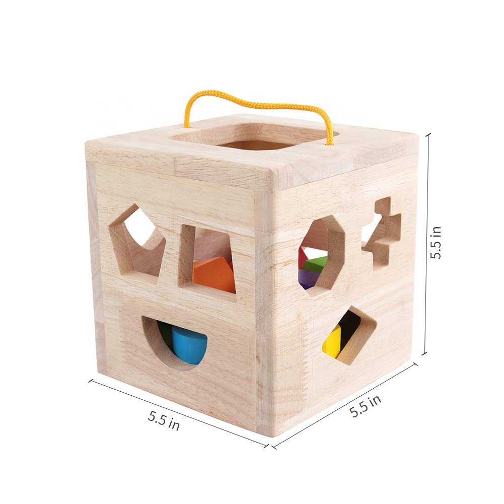 Kids Shape Sorting Toy Time Teaching Block Puzzle 3D Stacking Sorter Wooden Toys