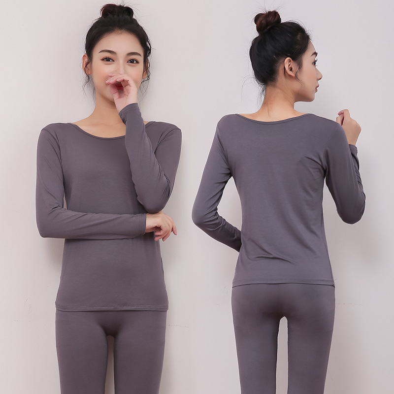 2021 Women Modal Fat plus-size Long Johns slim fit round collar warm underwear set