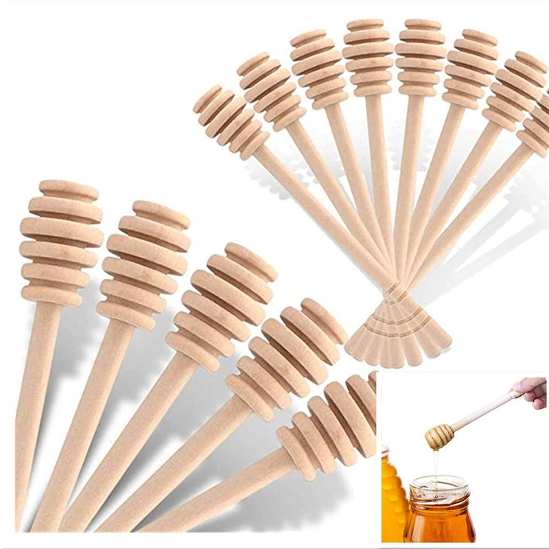 Spoon Wood Plastic Container Eco-Friendly Unspotted Stan less Honey Dipper For Birthday Party