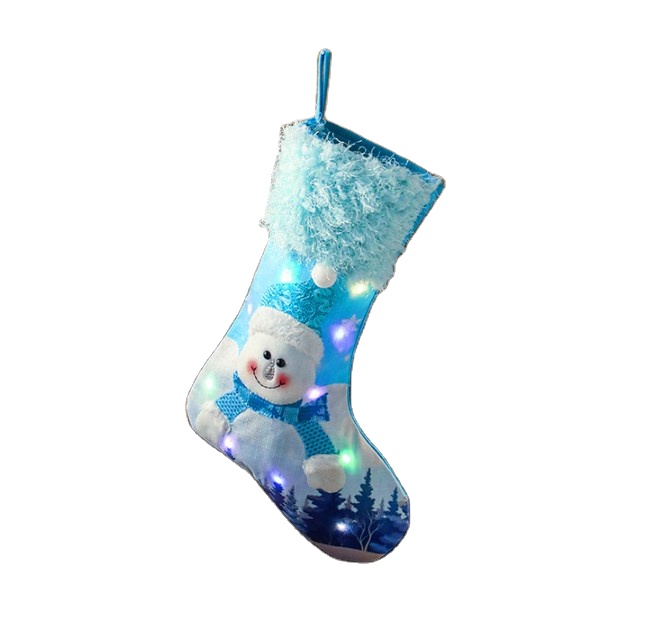 Lights blue Christmas stockings old man snowman candy bag Christmas comfort decoration gift stockings