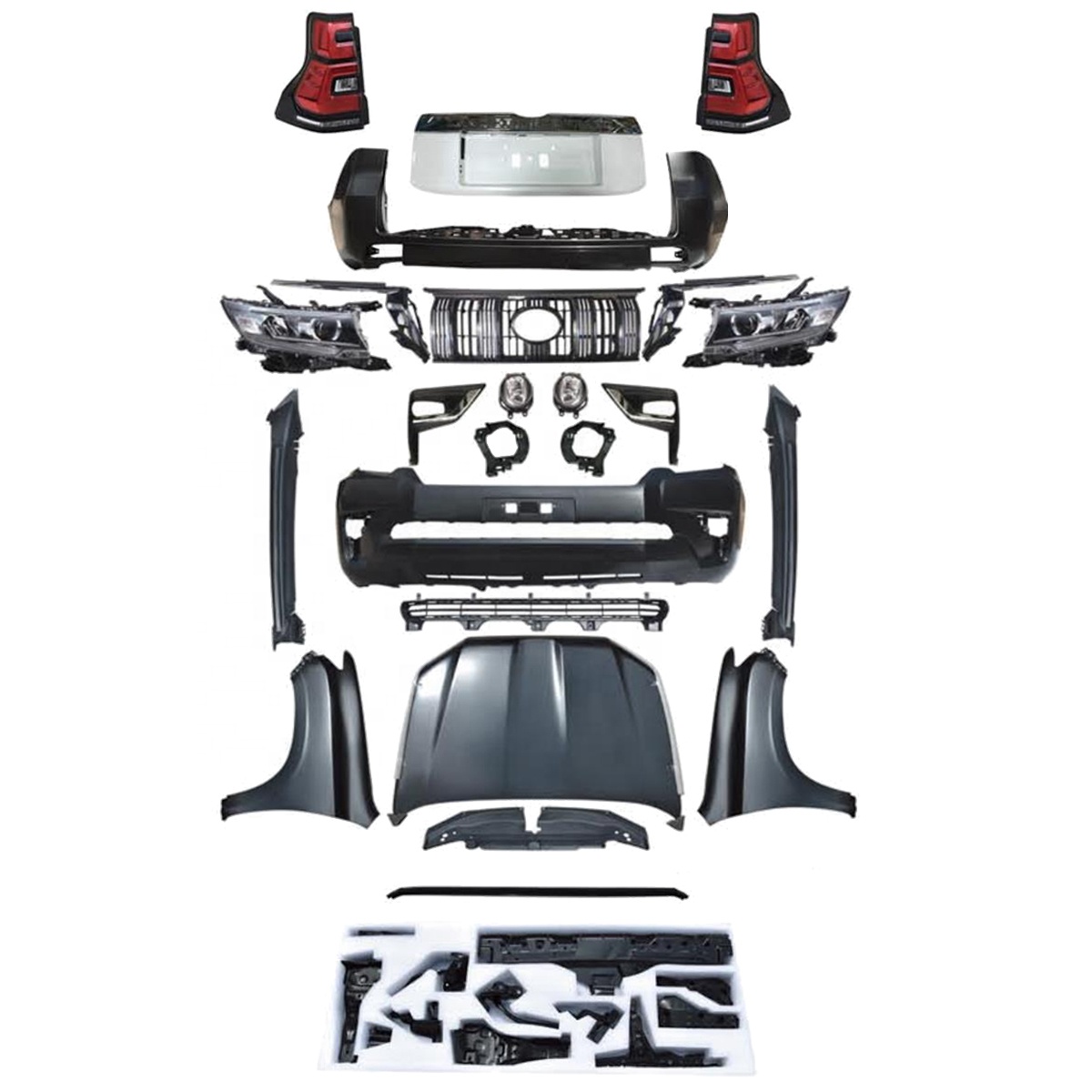 Комплект кузова автомобиля, бамперы из полипропилена для toyota land cruiser prado fj150 2010-2017, обновленная модель 2018-2020 с решетками бамперов