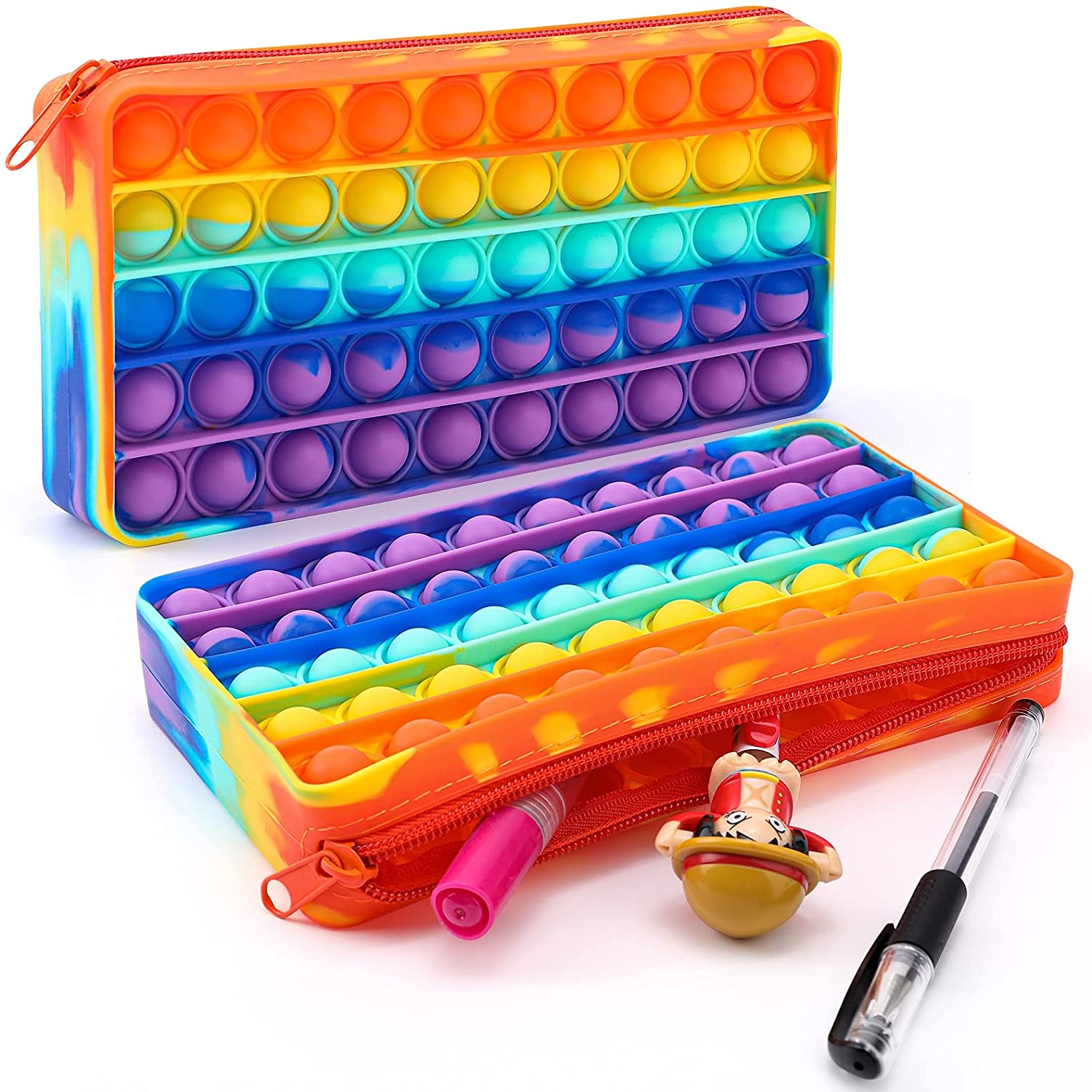 JIULAI Wholesale Student Stress Relief Fidget Toys Popper Push Up Silicone Makeup Bag School Pencil Cases Pencil Bags