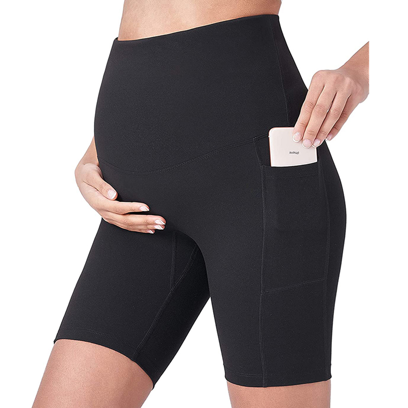 Custom Print Pregnant Sports Clothing Plain Nylon Fitness Yoga Wear Maternity Shorts With Pocket
