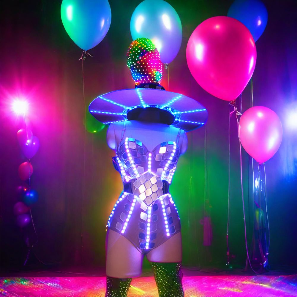 LED Costumes Performance Onesie colorful acrylic hat stage performance costume bar Adult LED Dance stage performance clothing