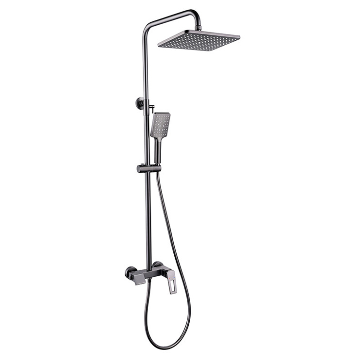 Brushed Silver-gray Shower Set with Hot and Cold Three Gears Copper Bathroom Rain Shower 3 Years Top Spray Graphic Design Square