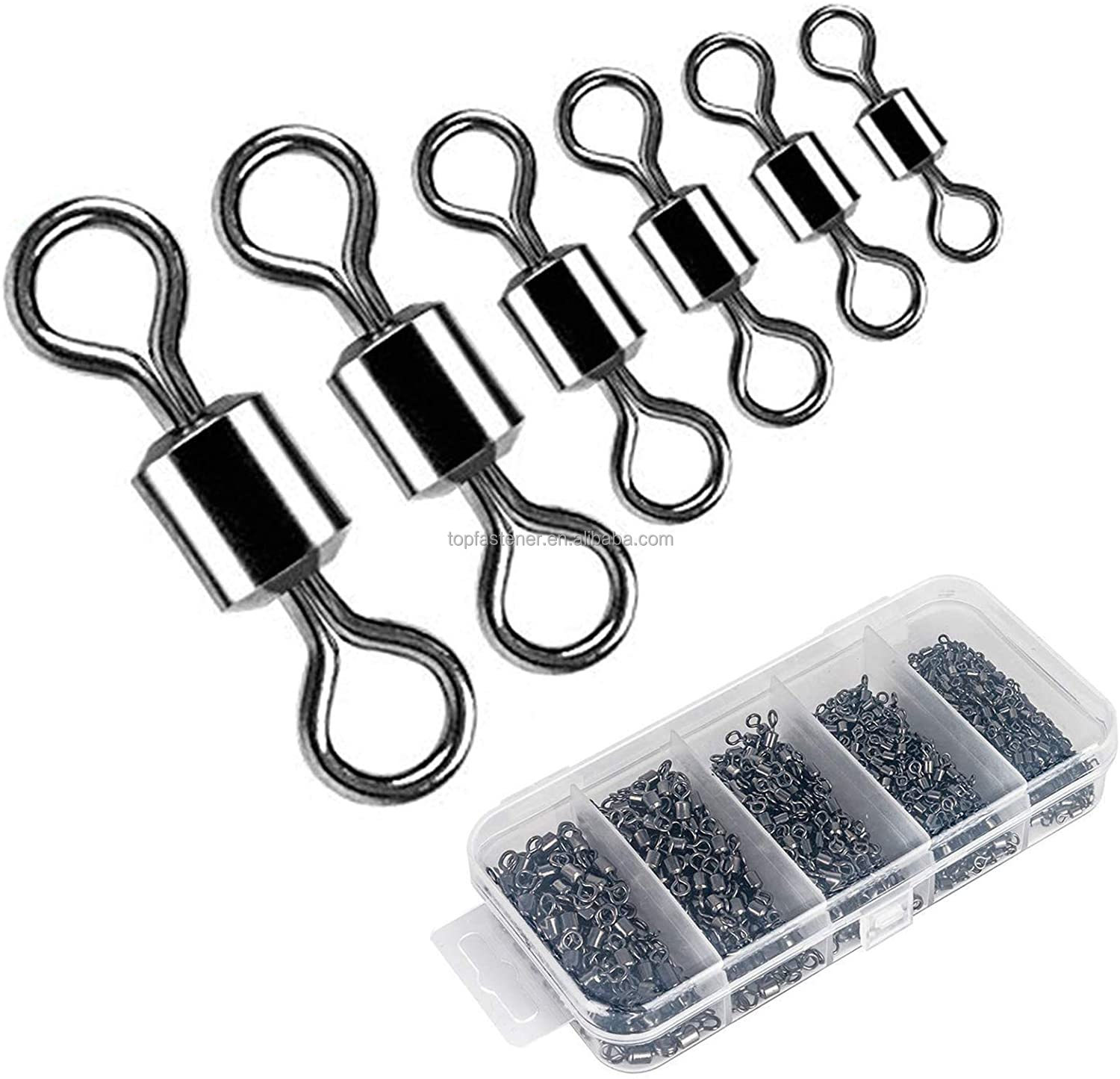 TOPIND 200pcs Black Nickle Rolling Barrel Swivel Fishing Rolling Swivel Kits with Size 1 3 5 7 8