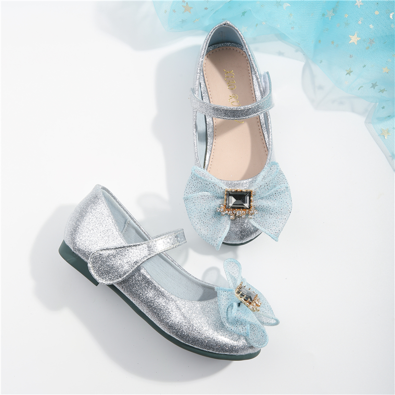 High quality big Ribbon bow kids dress shoes in bulk for girl princess shoes anti-slip