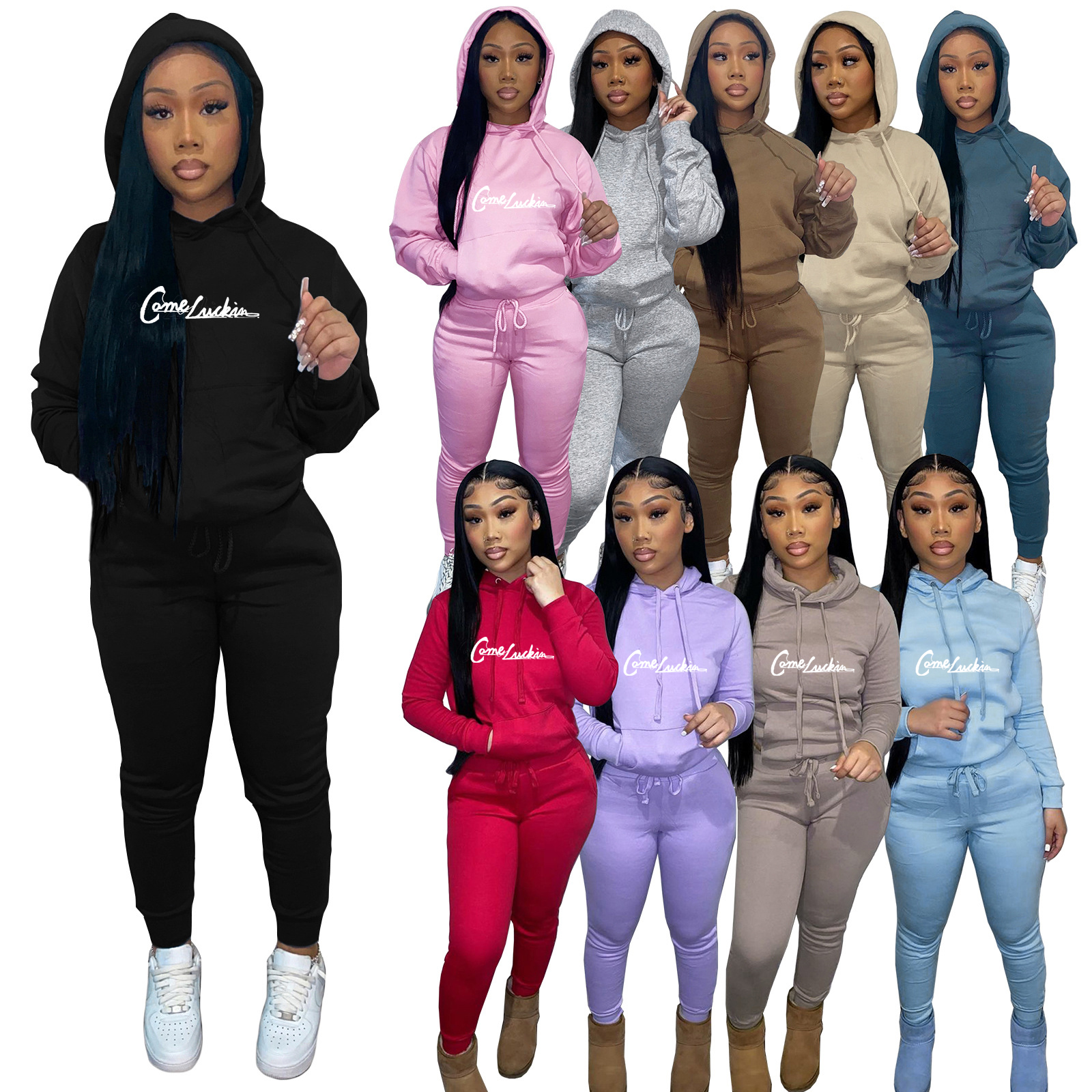 Fall 2021 Women Clothes zipper Hoodie Set 2 Piece Set Hoodies Joggers Long Sleeve Sweatsuit Tracksuit Two Piece Jogger Set