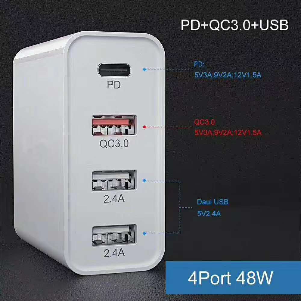 48W Fast Charge US EU UK Plug 3 Port Usb pd 18w Wall Charger for iPhone QC3.0 USB Travel Charger