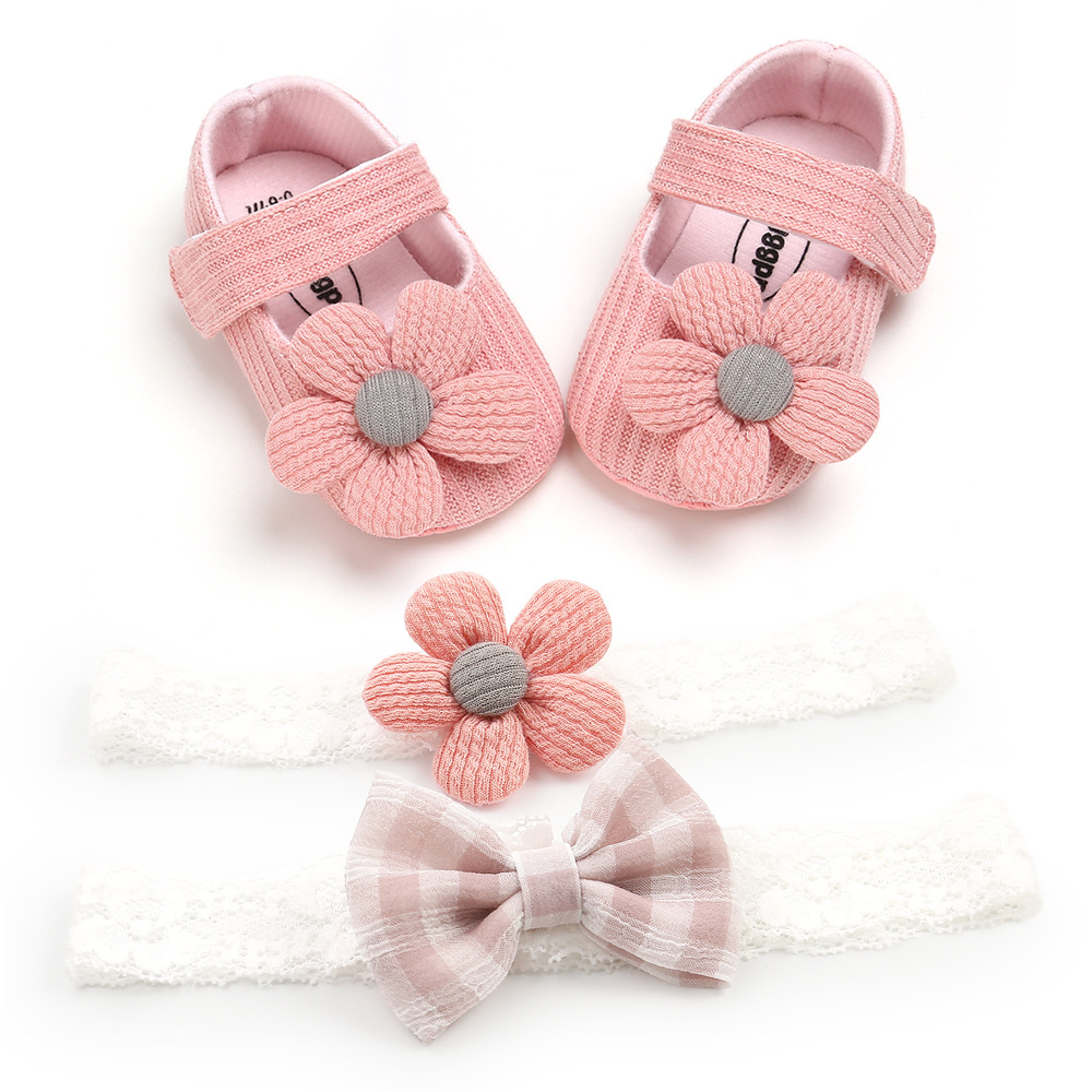 0-1 Year Flower Princess Girls Toddler Baby Shoes with Hairband Suit