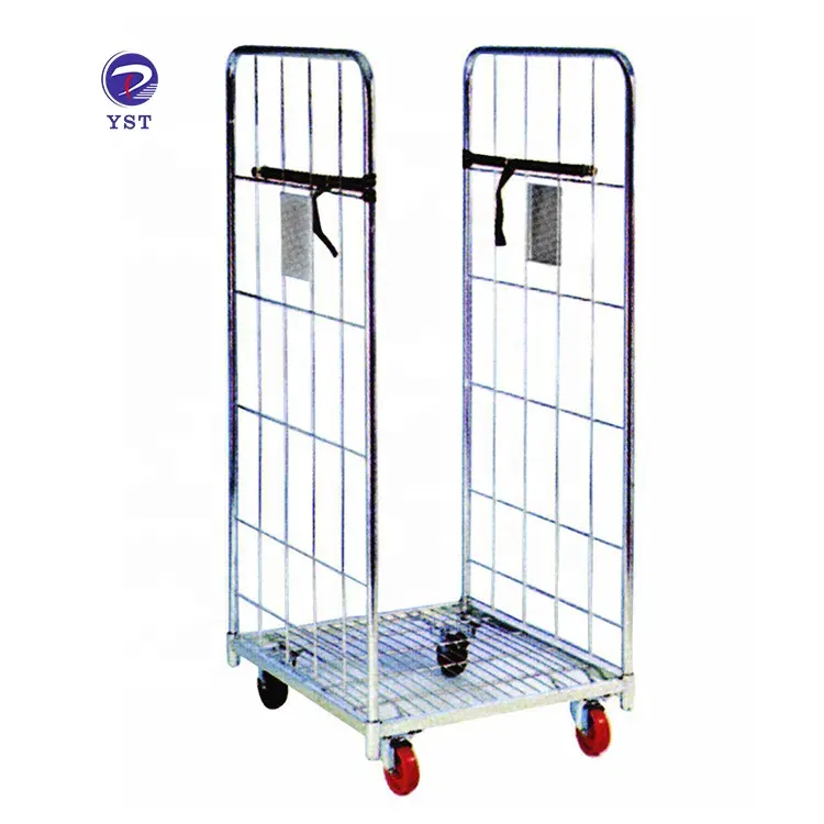 2 side supermarket foldable mesh galvanized transport steel roll cage