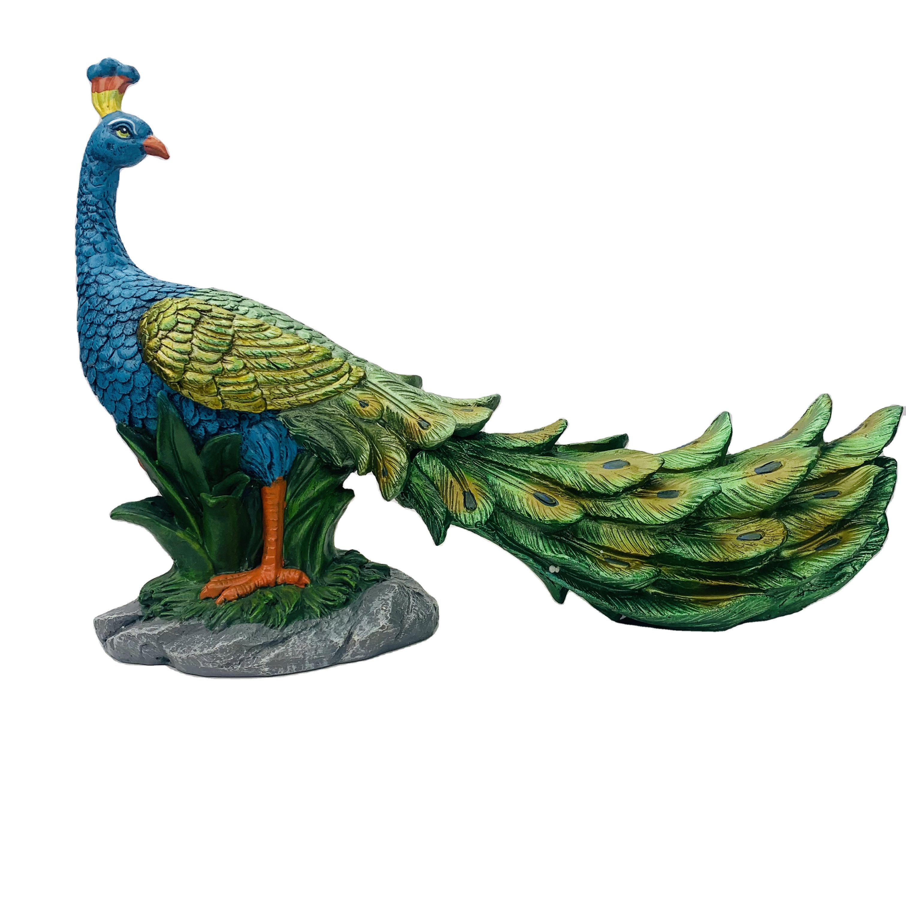 blue peacock Solar light polyresin peacock statue solar garden light large resin peacock feature solar LED light for yard