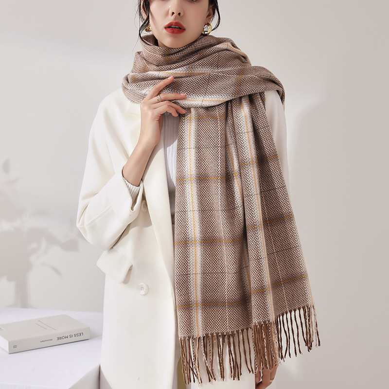 Custom logo new cashmere-like double-sided plaid scarf women's thickened extended keeping warm dual-purpose shawl scarf