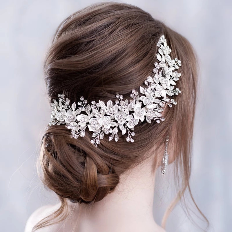 Flower Headband Wedding Hair Accessories Rhinestone Flower Bridal Tiara Headband Hairpins Wedding Hair Jewelry