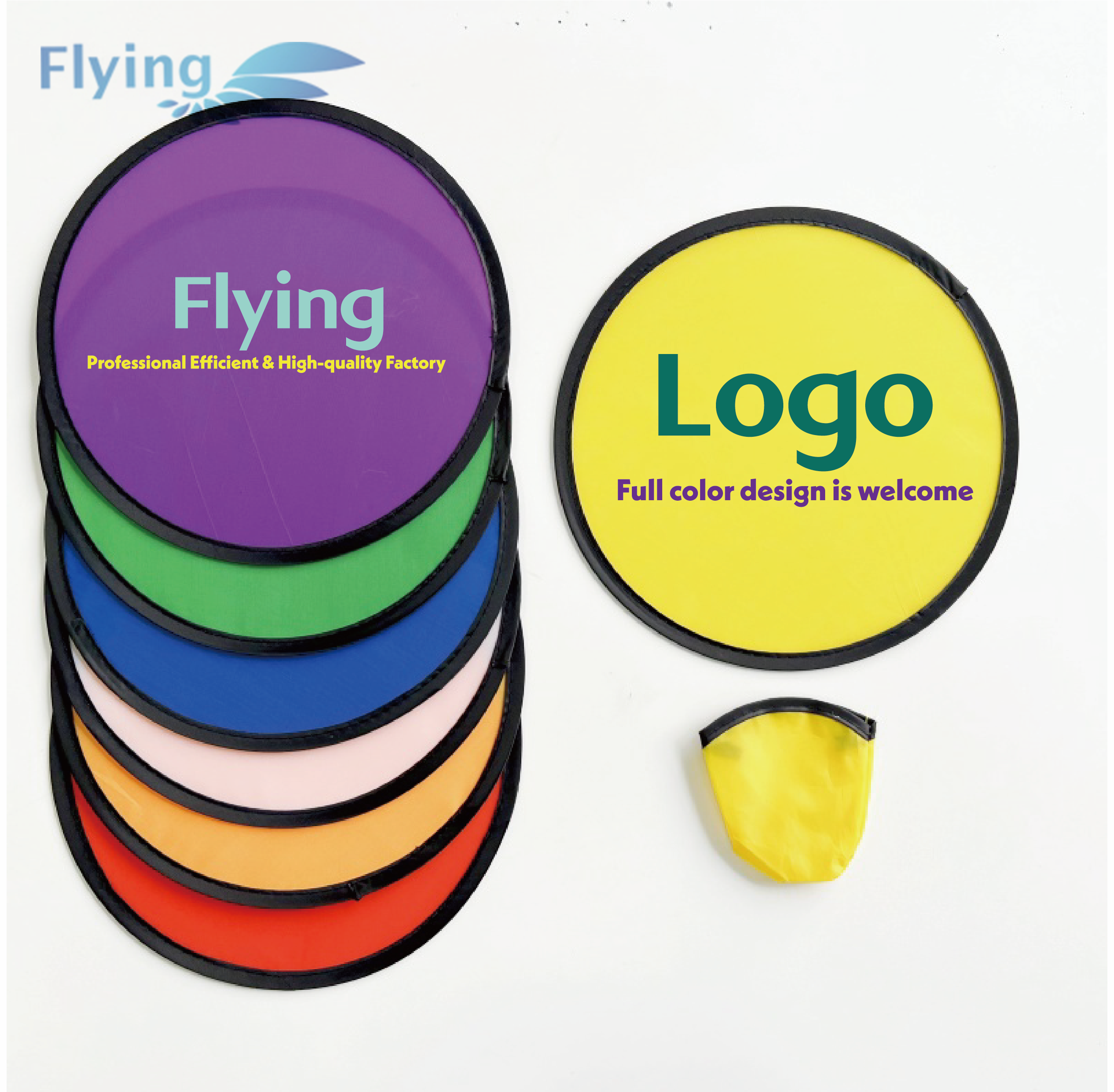 Nylon cloth folding hand fan, round foldable flying disc