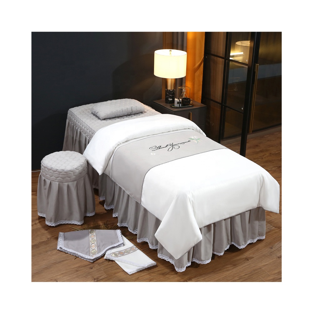 Wholesale customized beauty bedspread 4 pieces spa salon bedding set Massage Sheet Set