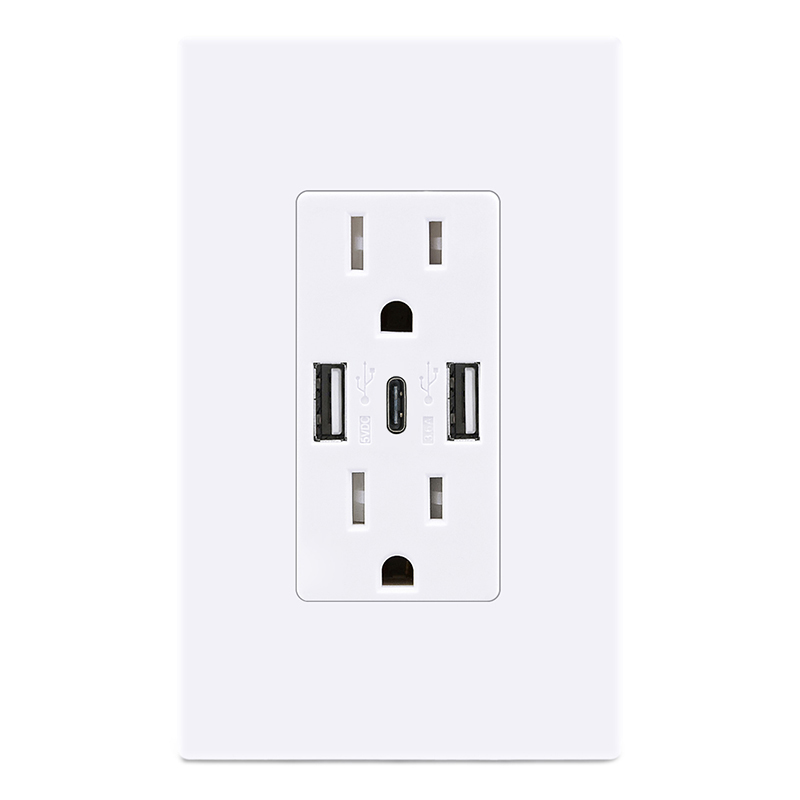Усовершенствованная розетка LEISHEN для зарядного устройства USB, 2USB-разъема + USB C, 5 В/3,6 А, 6 А, настенная розетка стандарта США с защитой от вскрытия